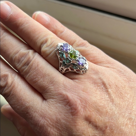 Sterling Silver Amethyst, Peridot & Turquoise Ring – Size 6 - Picture 2 of 5